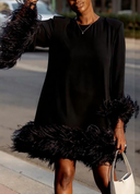 Chic One-Shoulder Mini Dress with Feathery Accents