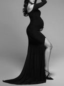 Off-Shoulder Side-Slit Maternity Shoot Dresses