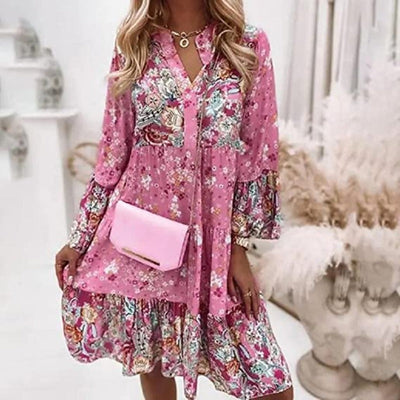 Vibrant Multicolored V-Neck Summer Dress