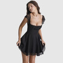 Chic Square Neck Lace Trim Dress