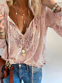 Chic V-Neck Lace Chiffon Top