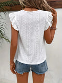 Vintage Round Neck T-Shirt with Ruffle Trim