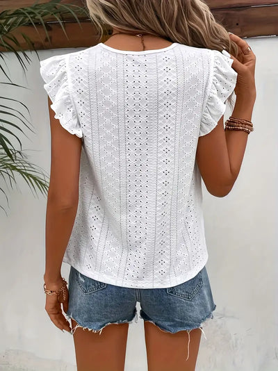 Vintage Round Neck T-Shirt with Ruffle Trim