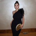 Stylish Bardot Neckline Fur Dress