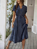 V-Neck Polka Dot A-Line Dress