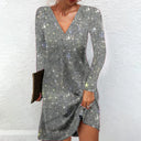 Chic Long Sleeve Silver Mini Dress