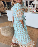 Chic V-Neck Half Sleeve Printed Dress