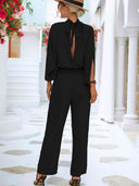 Chic Stand Collar Overall with Slit Sleeves