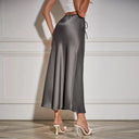 Chic High Waist Lace-Up Satin Skirt for Women