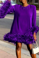 Chic One-Shoulder Mini Dress with Feathery Accents