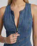Chic Women's Denim Jumpsuit with Heart Neckline & Back Cutout