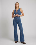 Chic Women's Denim Jumpsuit with Heart Neckline & Back Cutout