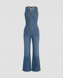Chic Women's Denim Jumpsuit with Heart Neckline & Back Cutout
