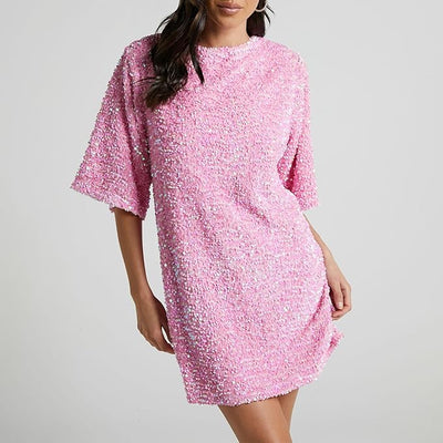 Bell Sleeve Sequin Dress with Glamorous Shine