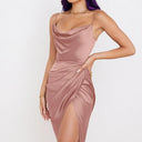 Chic Satin Ruffled Dress with Slim Straps