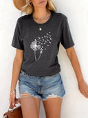 Dandelion Print Round Neck T-Shirt