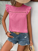 Vintage Round Neck T-Shirt with Ruffle Trim