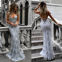 Stunning Long Sequin Evening Dress with V-Neck