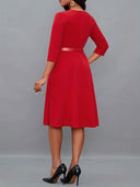 Asymmetrical Neck Belt 3/4 Sleeve Dress - Year-Round Style