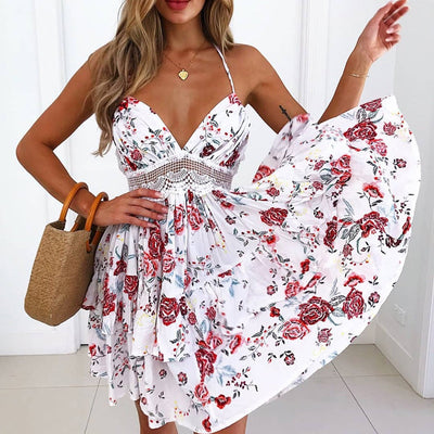 Floral Lace Accented Summer Dress for Women