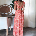 Floral Maxi Dress with Ruffle Sleeves & Cut-Out Design