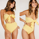 Textured Women's Bandeau Bikini with Wide Bow Design