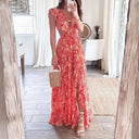 Floral Maxi Dress with Ruffle Sleeves & Cut-Out Design