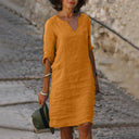 Rona Linen V-Neck Dress with Pockets
