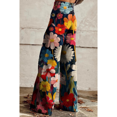 Women's Floral Print Denim Trousers