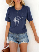 Dandelion Print Round Neck T-Shirt