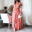 Floral Maxi Dress with Ruffle Sleeves & Cut-Out Design