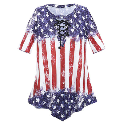 Chic Star & Stripe Women's T-Shirt with Stylish Lacing