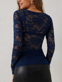 Chic V-Neck Lace Long Sleeve Top