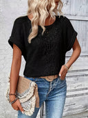 Lace-Insert Round Neck T-Shirt