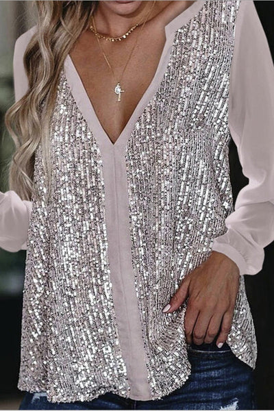 Glittery Long Sleeve Blouse for Chic Style