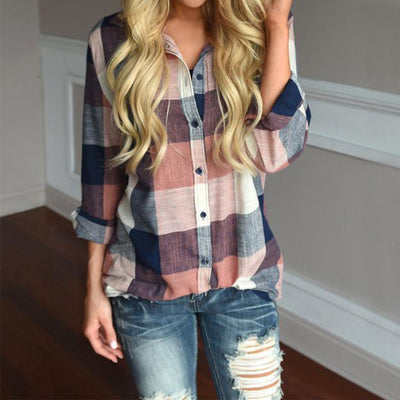 Checked Long Sleeve Women's Blouse for Effortless Style