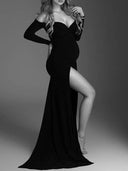 Off-Shoulder Side-Slit Maternity Shoot Dresses