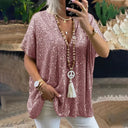 V-Neck Sequin Blouse for Glamorous Style
