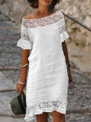 Three-Quarter Sleeve Cotton Lace Dress