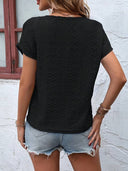 Notched Neckline T-Shirt with Eyelet Embroidery