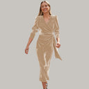 Velvet Midi Wrap Dress with Statement Puff Sleeves