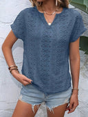 Notched Neckline T-Shirt with Eyelet Embroidery