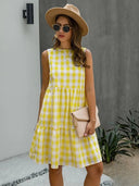 Chic Women's Dress with Pastel Checkered Design