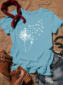 Dandelion Print Round Neck T-Shirt