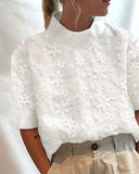 Trendy Stand-Up Collar Cotton Blouse