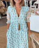 Chic V-Neck Half Sleeve Printed Dress