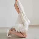 Sequin-Embellished Dress with Feather Trim