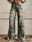 Floral Print Wide-Leg Denim Trousers