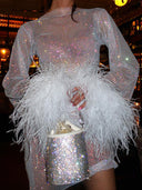 Shiny Evening Dress with Mesh Accents for Women