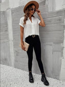 Chic V-Neck Blouse with Short Sleeves